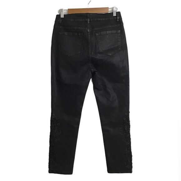 Soft Surroundings Black Wax Coated Embroidered Denim Jeans - Picture 2 of 10